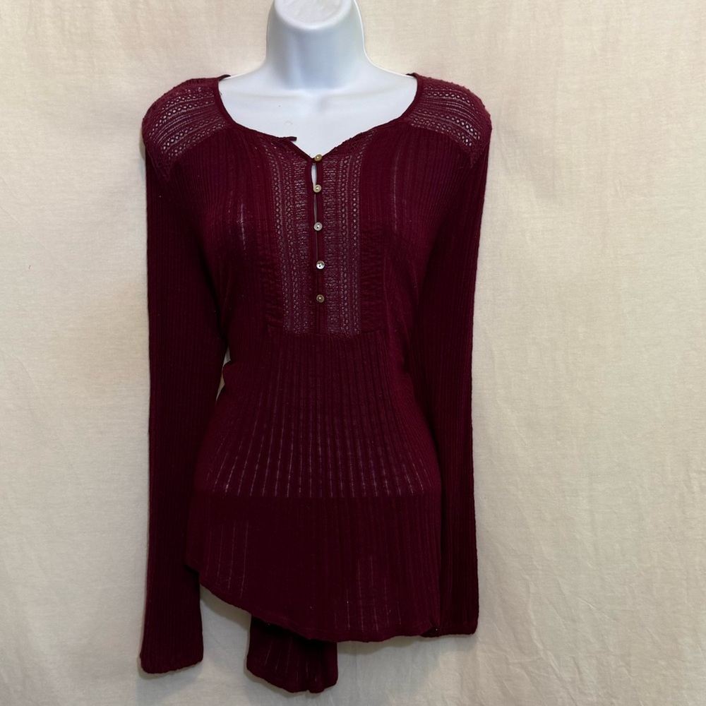 A-58 Lucky Brand Red Long Sleeve High Low Pullover Sweater Size L